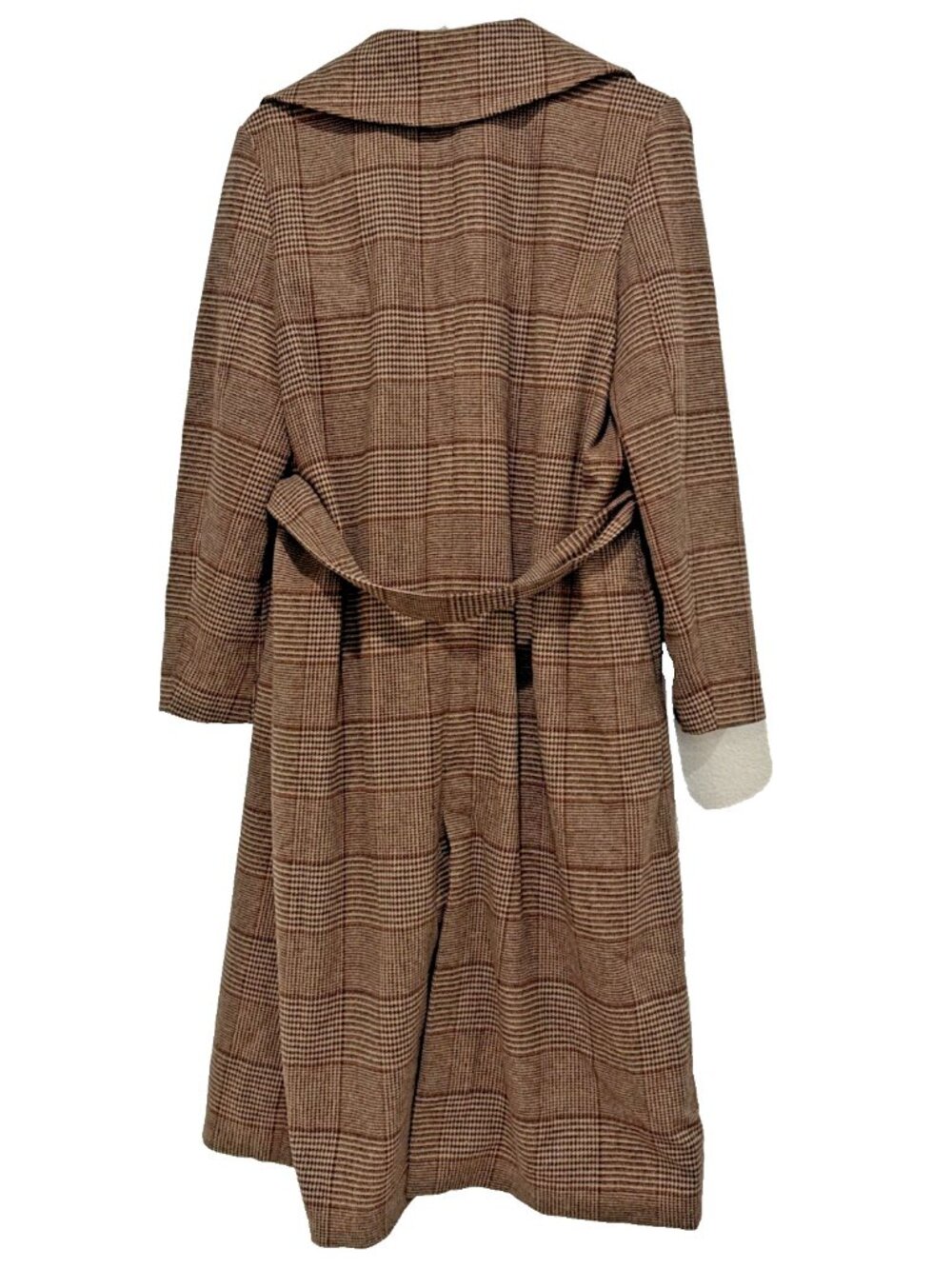 Banana Republic Tan Tie Waist Plaid Wool Blend Long Trench Coat Womens Size S - Picture 8 of 11